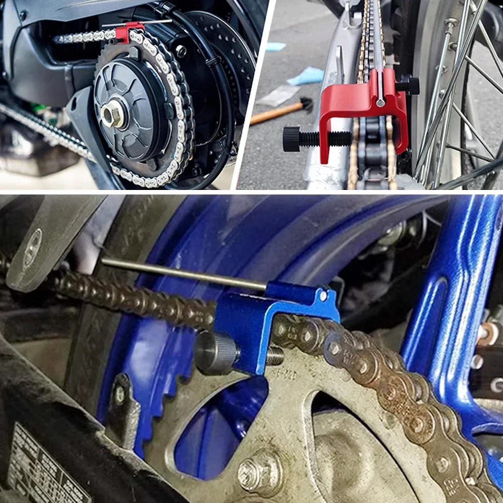

Универсальный инструмент для выравнивания цепи мотоцикла, алюминиевый инструмент для регулировки цепи и звездочек, быстрый и точный.