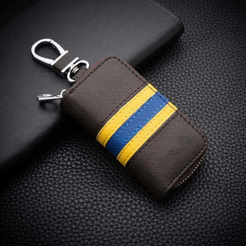 Fashion colorful stripes leather key bag universal key case for car keychain men women key wallet mini zipper purse key holder