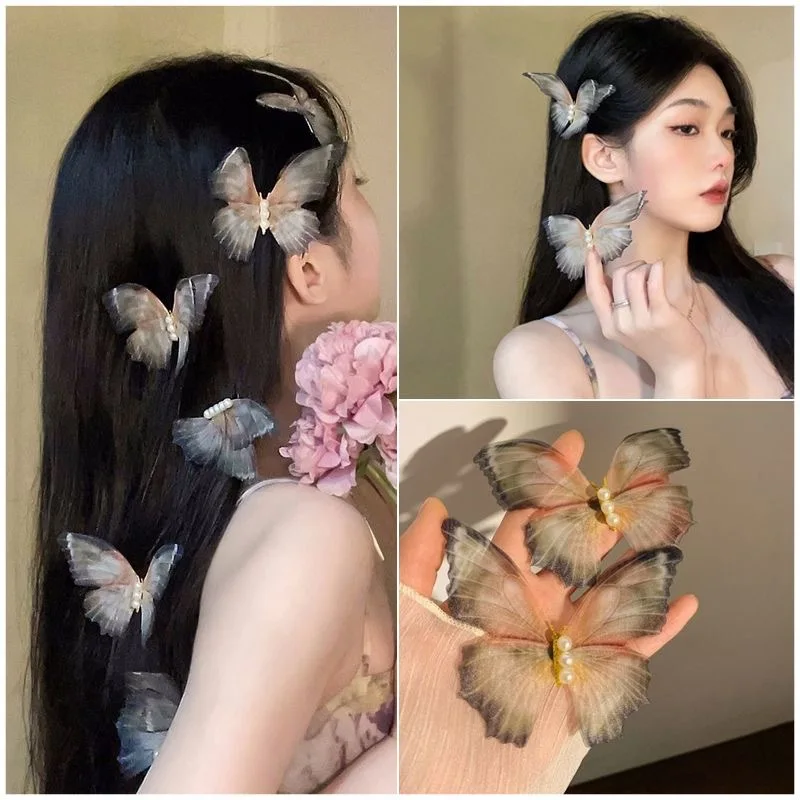 Double Layer Tulle Butterfly Hair Clip for Women Girls Wedding Head Clip Hairpin Hairgrips Decoration Hair Accessories Wholesale