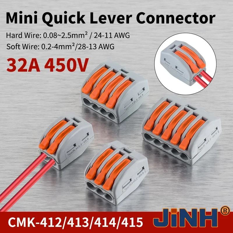 JINH Mini Quick Spring Push-in Splicing Connector CMK412-415 2-5 Way Universal Compact Wiring Terminal 0.08-4mm² Fast Stable