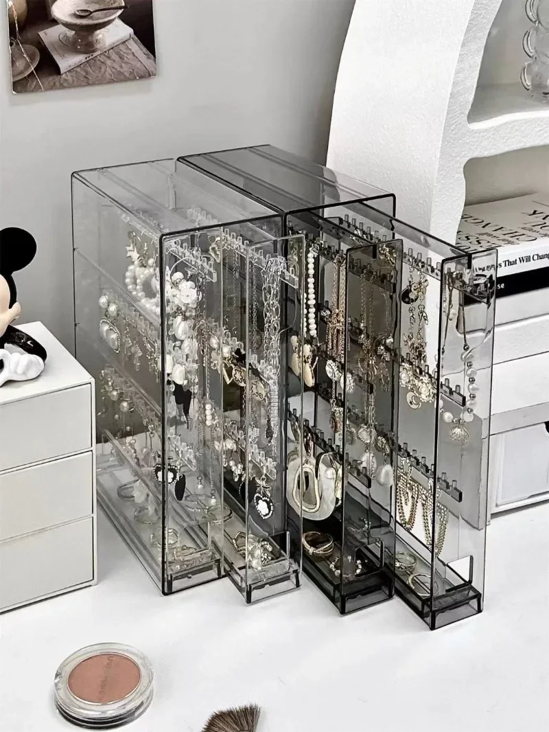 Transparent Jewelry Organizer Box Vertical Pulling Jewelry Box Dustproof Display Stand High-capacity Storage Hanging Accessories
