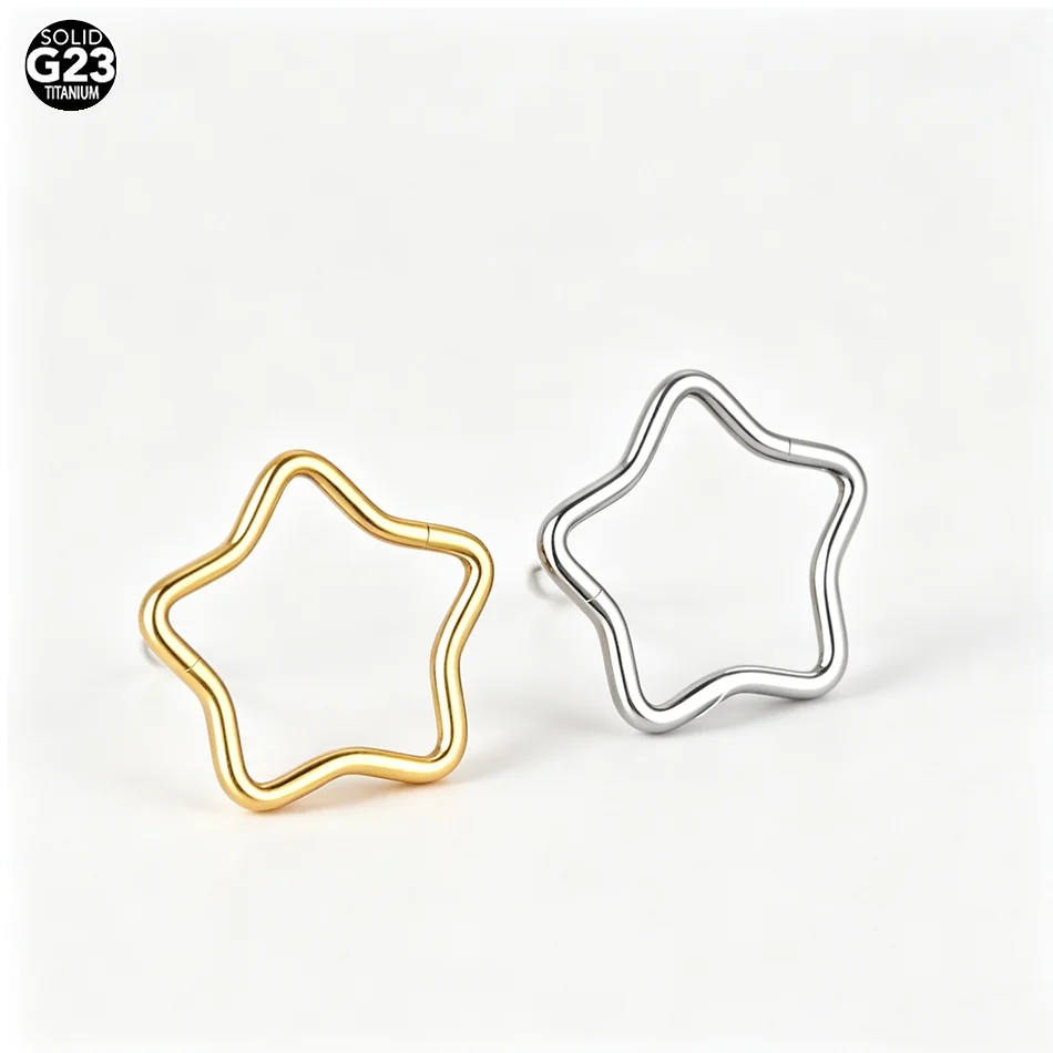 1/5PCS Titanium 8mm 10mm Star Hinged Hoop Segment Ring Helix Tragus Septum Clicker Nose Earrings Body Piercing Jewellery