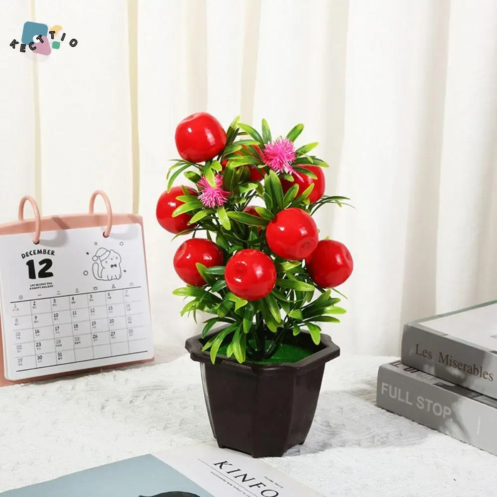 

9-heads Artificial Fruit Plant Potted Strawberry Orange Tree Peach Pomegranate Small Fruit Tree Potted Plastic Realistic