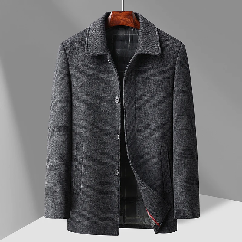 2026 Outdoor Fashion Gentleman's Versatile Trend, Middle-aged and Elderly Business Casual Men's Down Inner Liner Woolen Coat