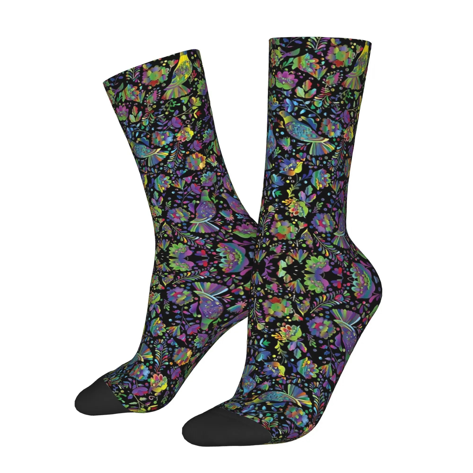 1pc Birds Garden Flowers Printed Men's Socks  Novelty Hip Hop Harajuku Pattern Crew Sock Casual Gift