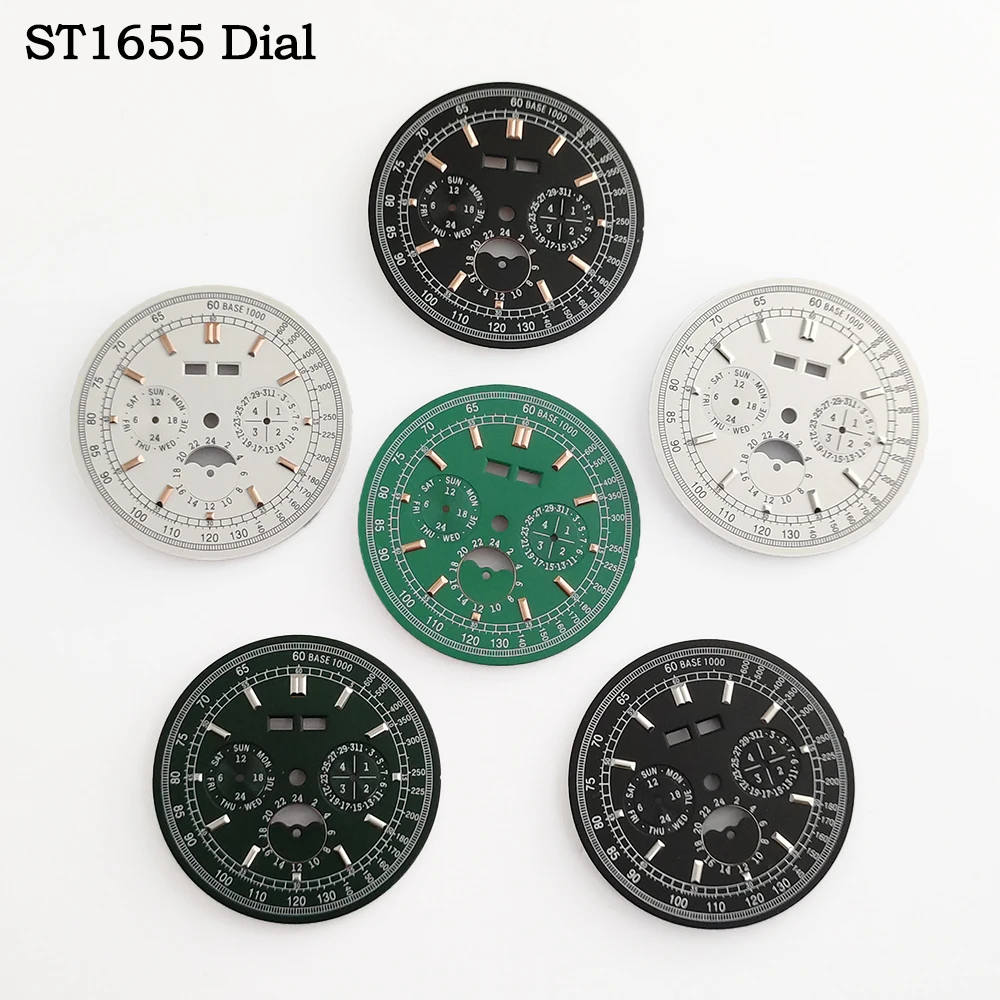 36.5mm Dial Hands Multifunctional Watch Dial No Logo Suitable For ST1655 Movement Watch Modification Repair Replacement Parts