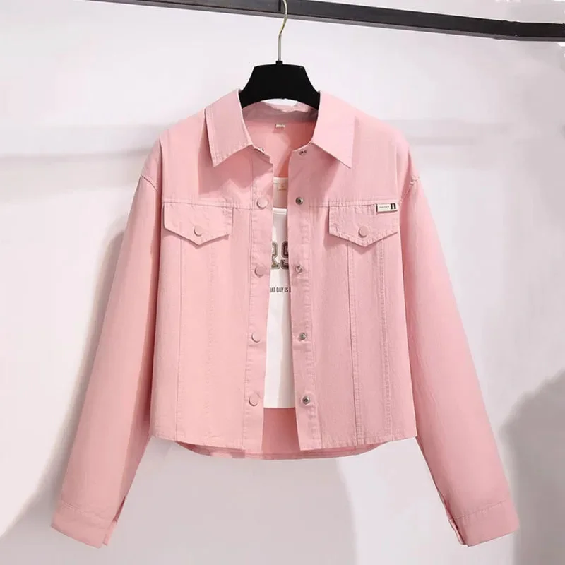 Camisa rosa para mujer, Chaqueta corta, cárdigan ajustado de manga larga, blusa informal de color liso, novedad de primavera 2024