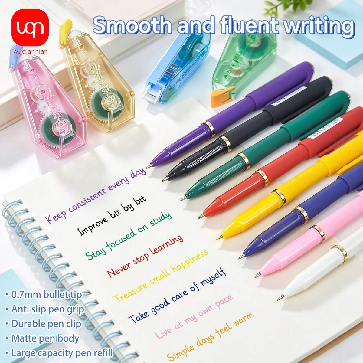 WQN Random Color Gel Pen, Quick-Drying, Easy for Daily Notes - High Adhesive Double-Sided Tape, Smooth Pressing to Dispense Glue