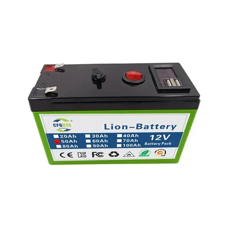 12V Battery 50Ah 18650 lithium battery pack Rechargeable battery for solar energy electric vehicle battery+12.6v3A charger