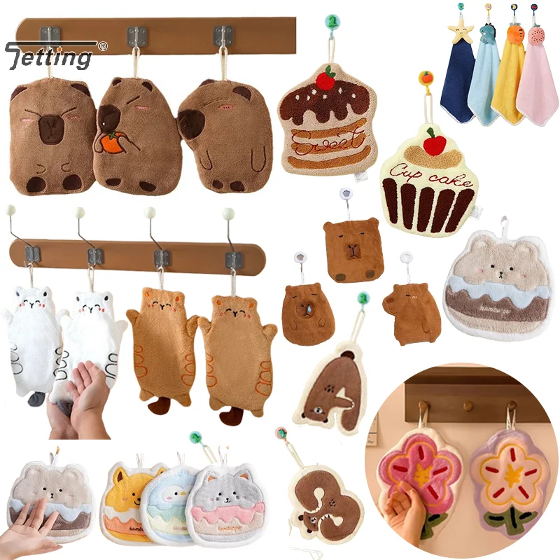 Cartoon Hangburger Animal Towel Cute Hanging Absorbent Towels Kitchen Hand Wipe Thickened Handkerchief Rag Cleaning Cloth