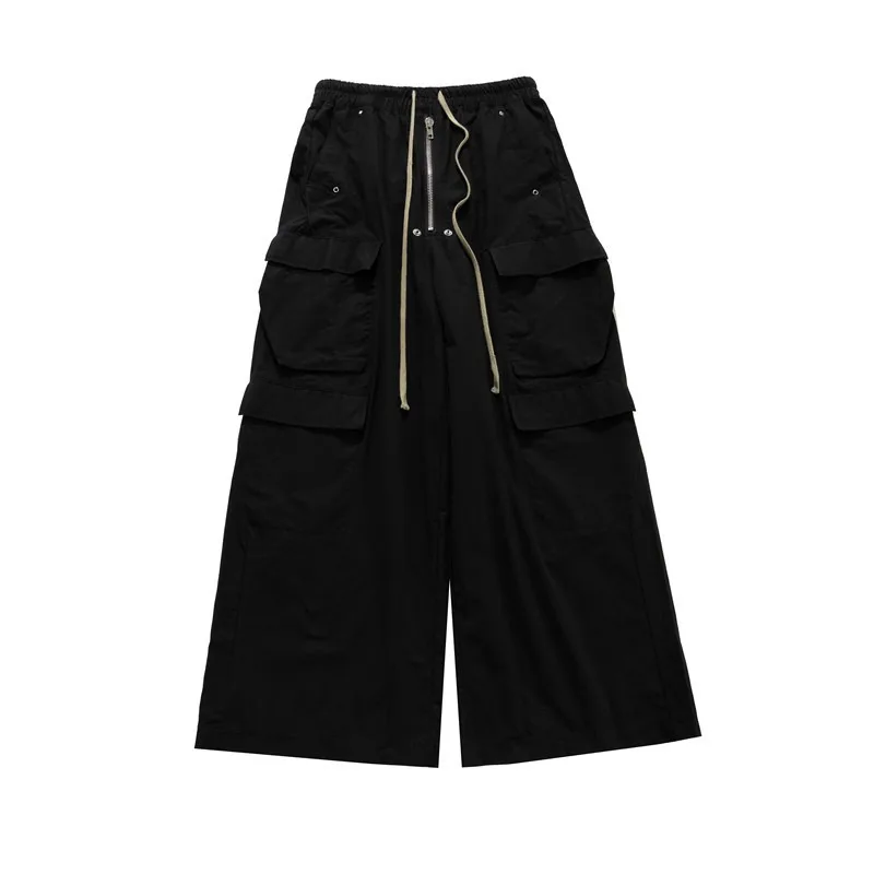 American High Street Black Multi-Pocket Zipper Pants Y2k Fashion Men's Oversized Casual Loose Goth Trousers Japan Streetwear