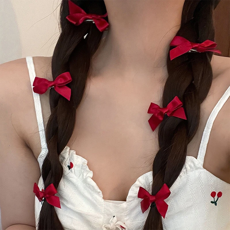 Bowknot Clipes de cabelo para meninas, doce Ballet Fita Bow Hairpin, Bang Clip, Mini Grab Clips, Headwear Feminino, Coreano Acessórios, 4PCs