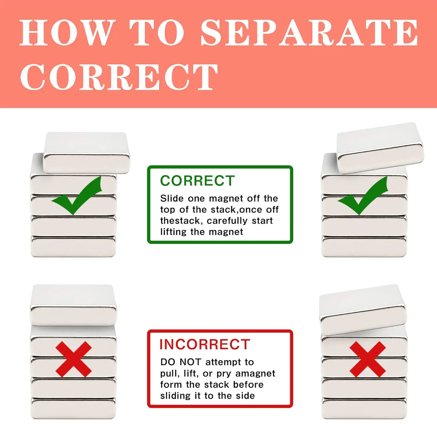 Ímãs de neodímio - Ímãs de terras raras super fortes, retangular pequeno, 10 x 10 x 2 mm