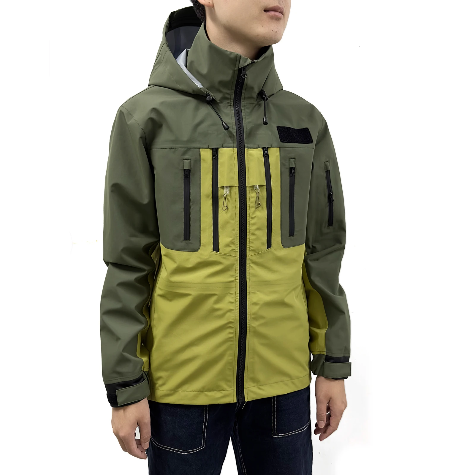 Men's Waterproof Jacket with Hood Fly Fishing Breathable and Windproof Hiking Outdoor Sport Coat