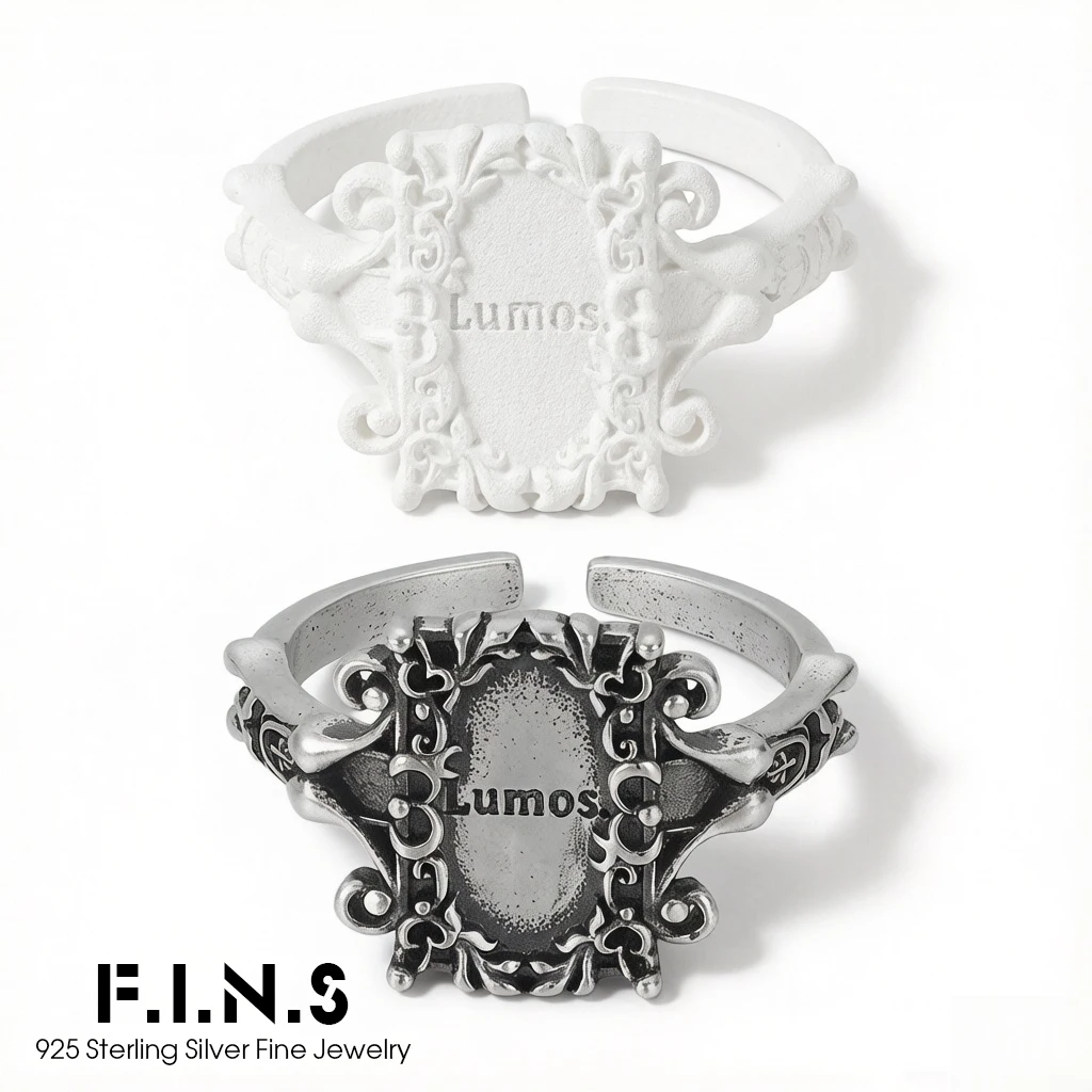 Оригинальное кольцо F.I.N.S «Lumos» с изображением в рамке для женщин, из стерлингового серебра S925, винтажное тайское серебро, регулируемое, открытое, ювелирное украшение на палец