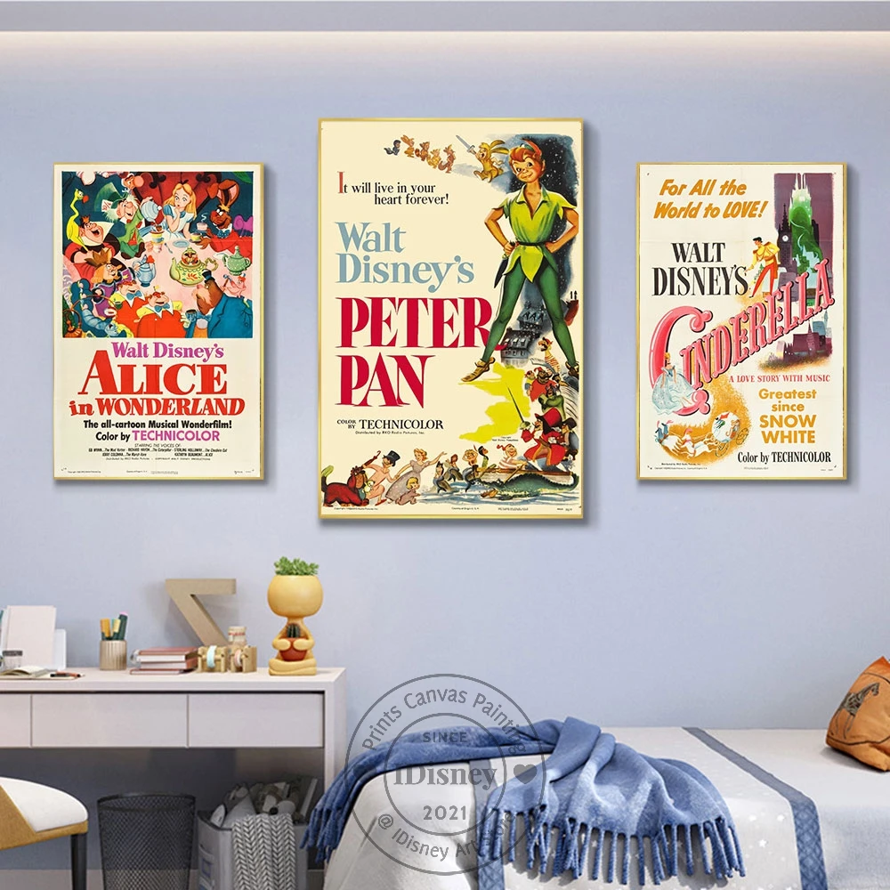 Disney Peter Pan Vintage Classic Movie Poster Cinderella Alice in Wonderland Print Canvas Painting Wall Art Kids Room Home Decor