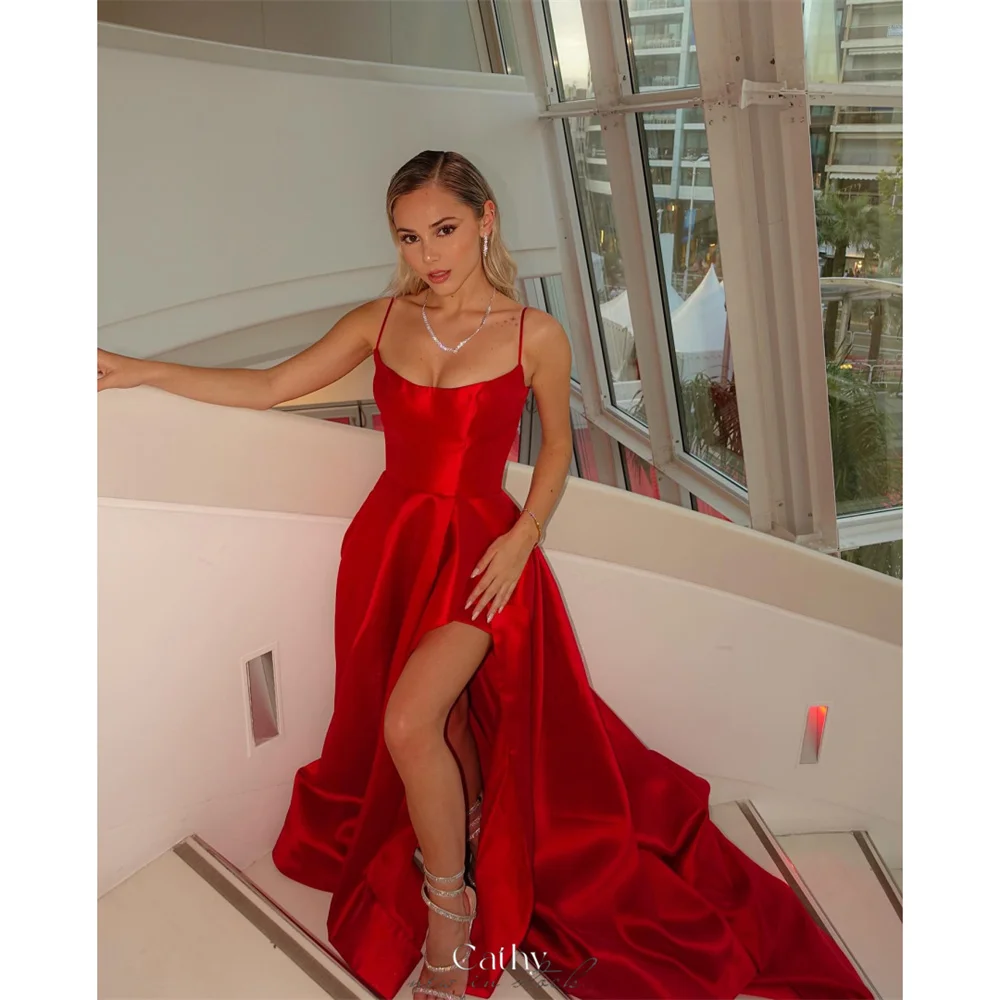 

Cathy Customize Burgundy Spagetti Strap Pleats Prom Dress Sexy Side High Split vestidos de noiva Floor-Length Evening Dressess