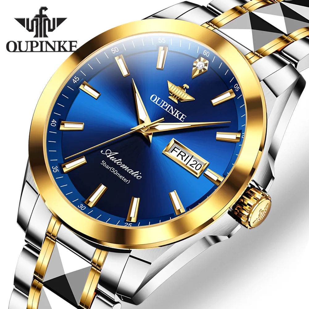 

OUPINKE Men's Watches Luxury Classic Tungsten Steel Original Automatic Mechanical Watch for Man Sapphire Mirror Calendar 3223