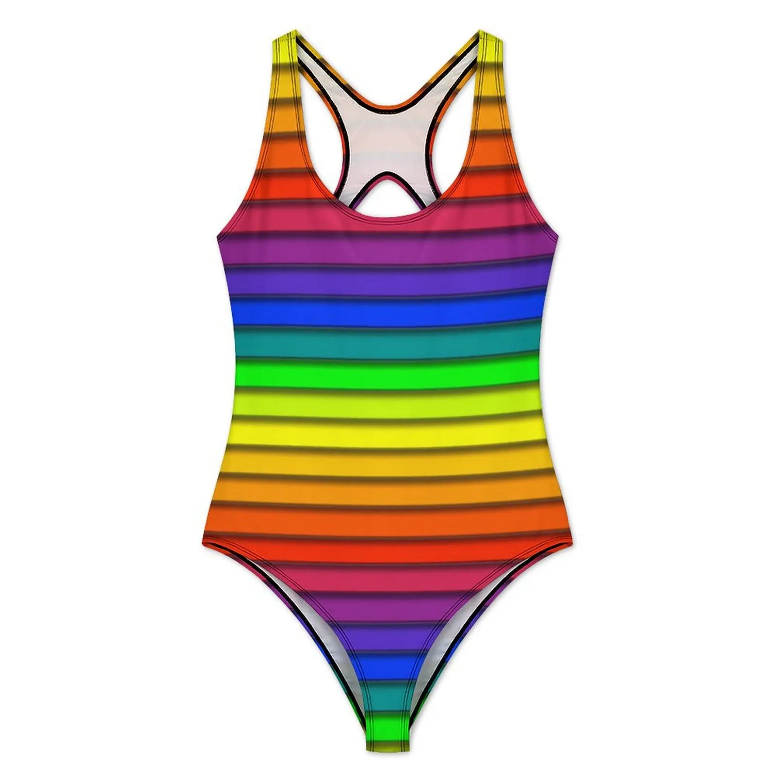 Rainbow Striped Swimsuit Horizontal Lines Push Up Swimwear One Piece Surfing Monokini Swimsuits Pattern Beach Wear Plus Size