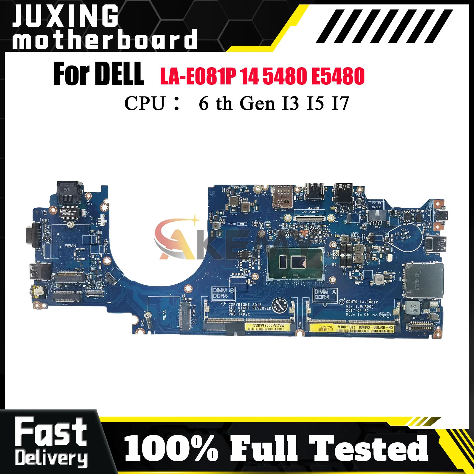 

Replacement LA-E081P Mainboard for Dell Latitude 5480 E5480 Laptop, With I3 I5 I7 CPU 04X333 0HXXM1 100% Fully Tested