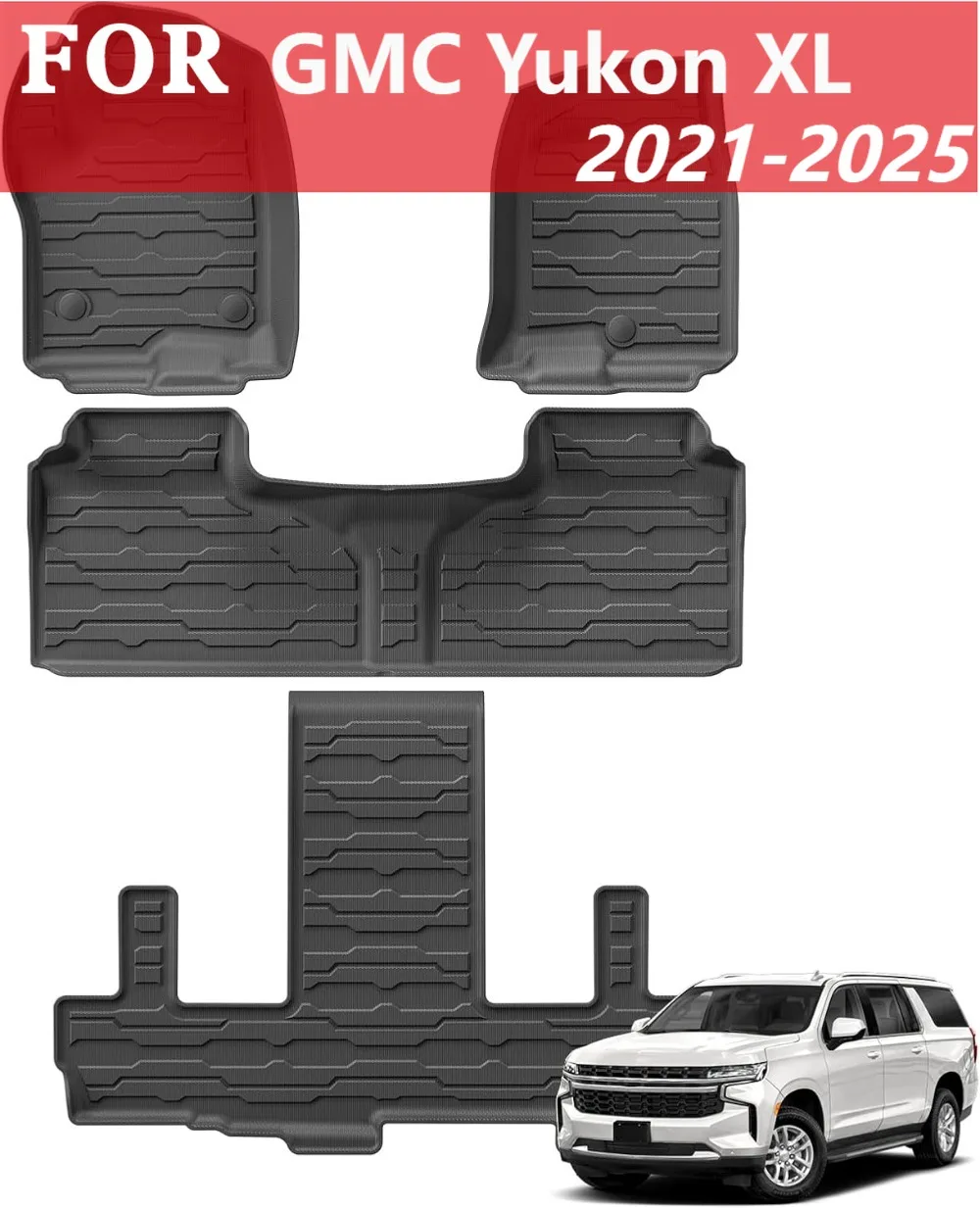 Коврики для Chevrolet Suburban/GMC Yukon XL 2021-2025, внутренние вкладыши 1-го и 2-го ряда — прочные автомобильные напольные аксессуары