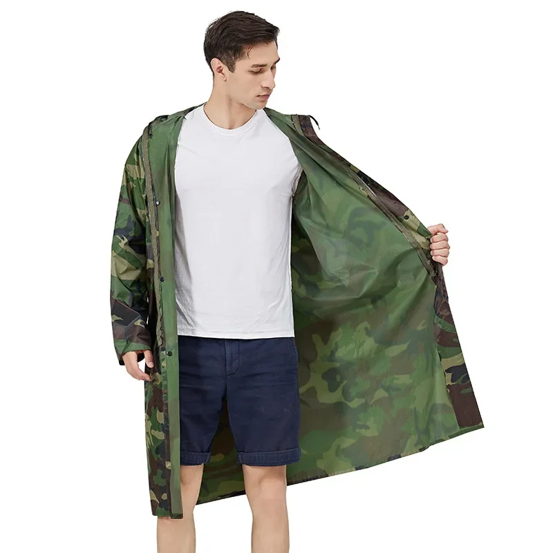 Waterproof One-piece Raincoat Men\'s Long Camouflage Raincoat Rain Jacket On-duty Anti-storm Rain Poncho Outdoor Hiking