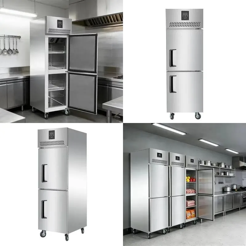 Large Double Door Vertical Commercial Refrigerator Freezer Compressor Display Cabinet 500L 201 Stainless Steel Fan