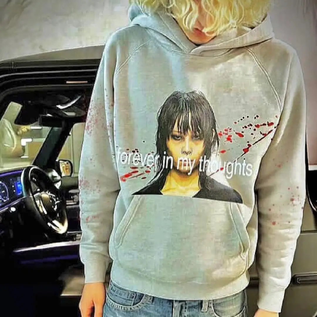 

Trendy minimalist portrait cartoon print autumn fashion letter men's and women's street hoodie