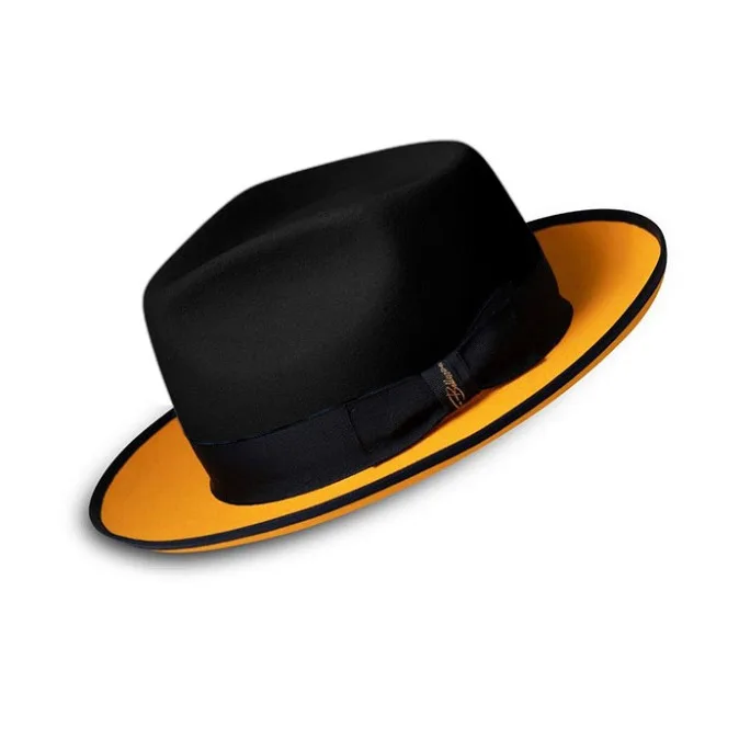 Hot Sale Men\'s Woolen Fedora Hat Fashion Retro British Felt Cap Dual-color Patchwork Felt Hat Women\'s Hat