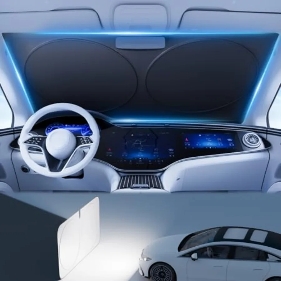 

2026 Upgraded Windshield Sun Shade Cover for Privacy Overlapping Leather Protection Car Window Shades Sunburn Blocker and Rear