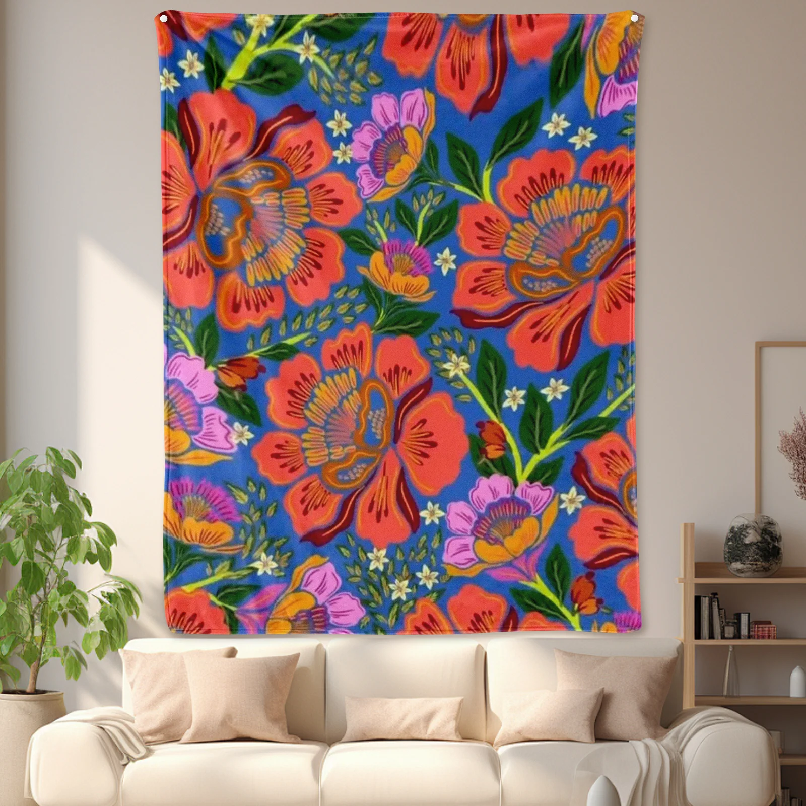 Selimut Desain Bunga Elegan Dalam Warna Pink Hijau Dan Biru Untuk Potongan Aksen Dekorasi Rumah yang Stylish Dan Nyaman