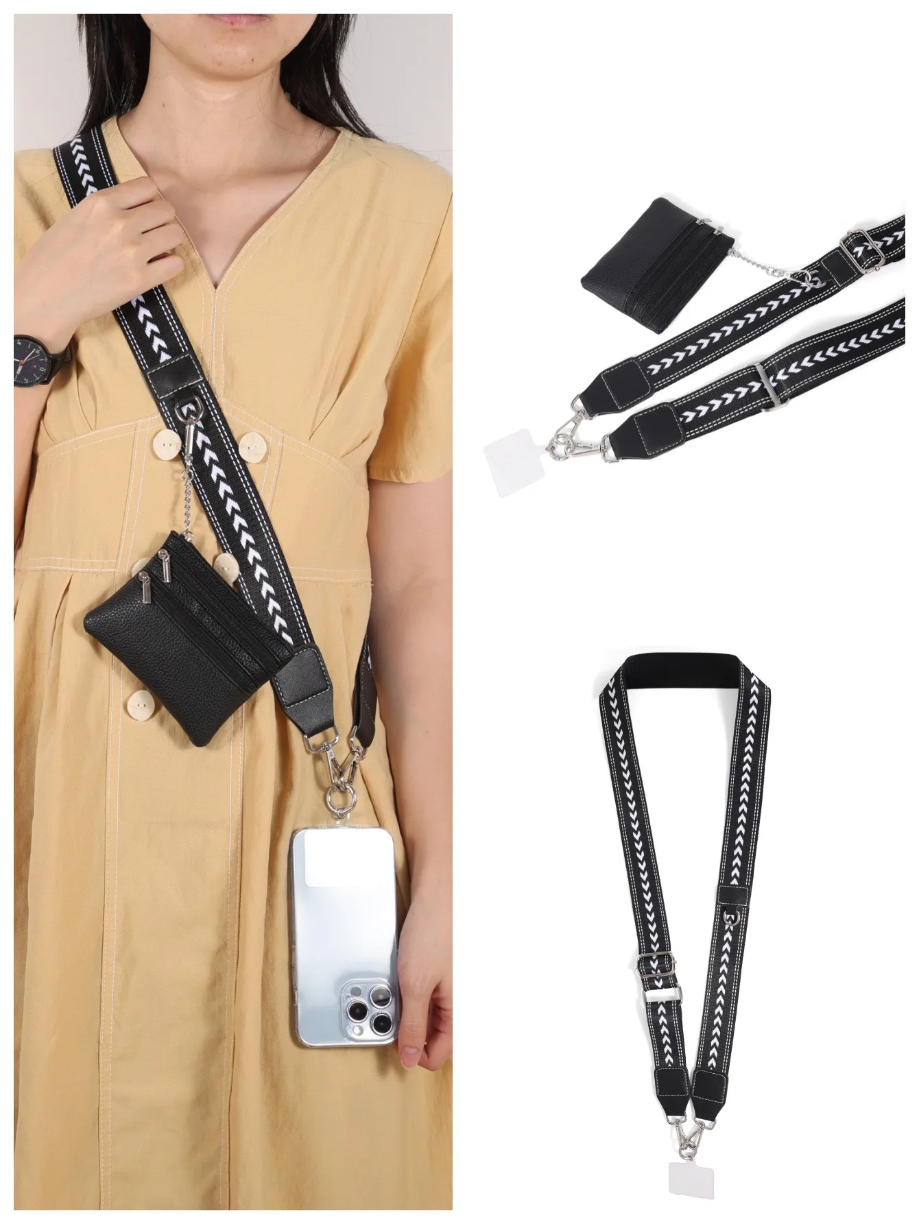 

New Phone Strap With Zippered Pouch For Women, Adjustable Cellphone Lanyard Crossbody With Wallet ,Clip And Go Strap for Phone