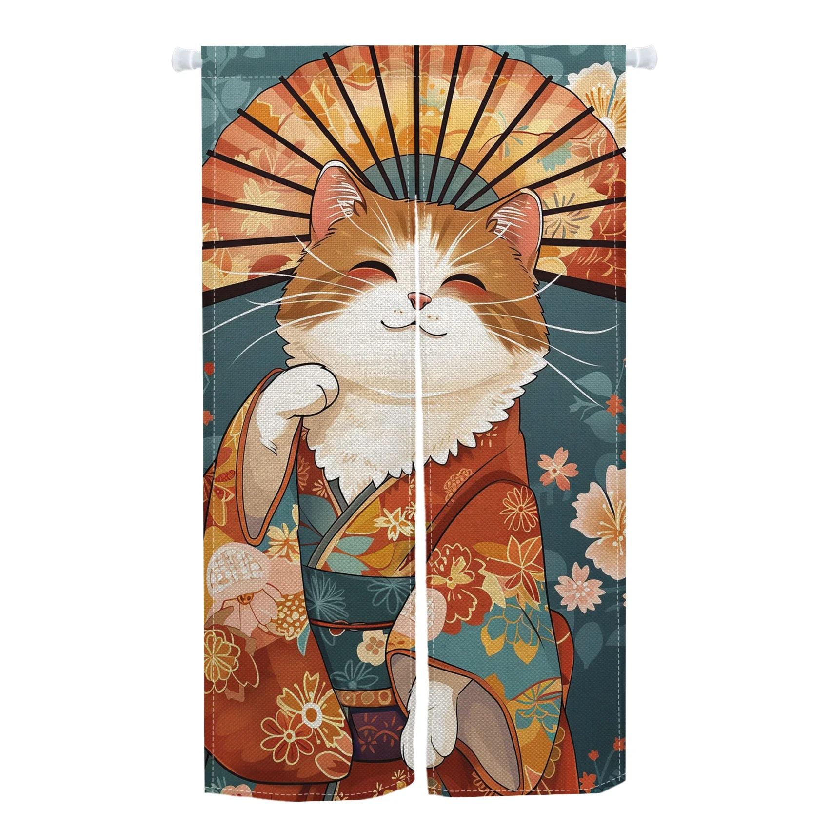 Noren Japanese Door Curtains Cherry Blossom Cat Ramen Restaurant Izakaya Partition Linen Doorway Curtain Kitchen Half Curtain