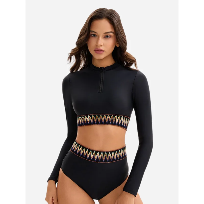 

Женский купальник из двух предметов Rash Guard с длинным рукавом UPF 50+, купальный костюм с высокой талией, купальный костюм для серфинга