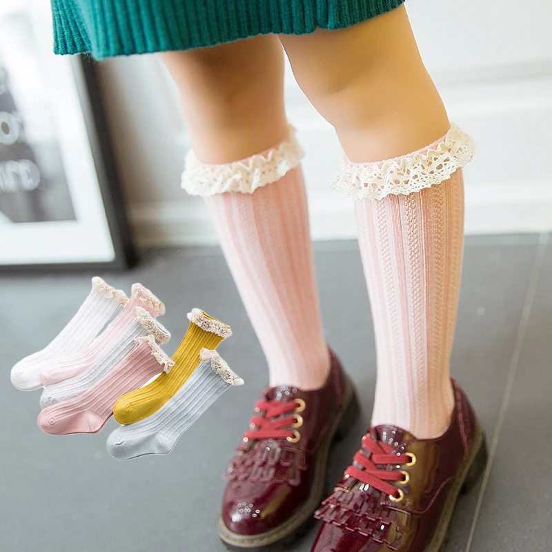 Baby Girls Soft Socks Spring Autumn Striped Lace Princess Children's Long Sock For Girls Casual Sport Kids From For 0 to 5 Years