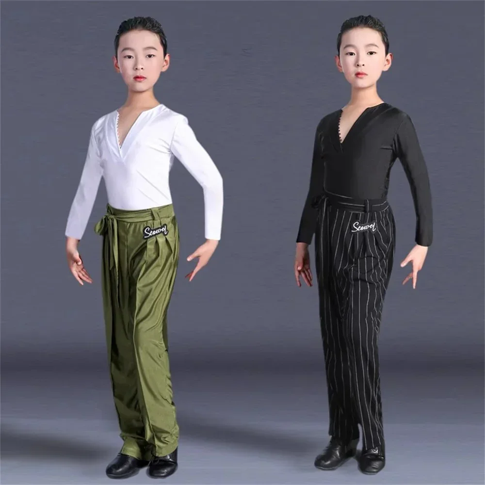 

Latin Dancing pant boys Latin Dance New green Boy clothing Children Rumba/Cha Cha/Samba Dancewear black Lace-up Trousers