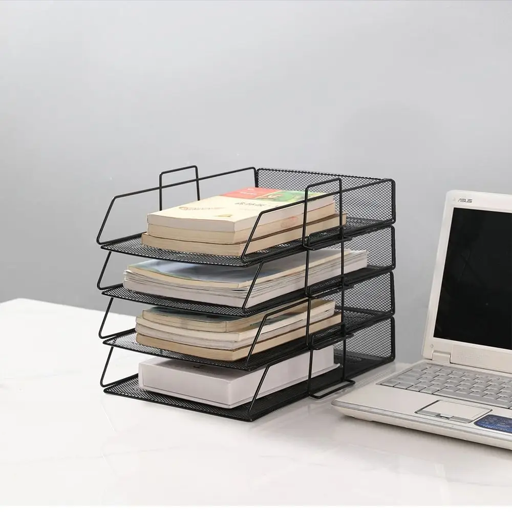 Fashion Desktop Organizer Stackable File Rack File Organizer Minimalism A4 File Storage Tray Laminated Iron Home Office Supply