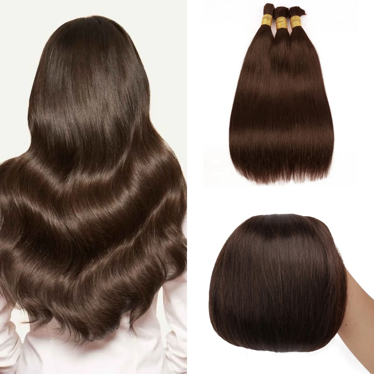 100% Human Hair Bulk For Braiding Bone Straight Bulk Hair 16-26 Inch Dark Brown #2 Color For Salon High Quality Brazilian Hair