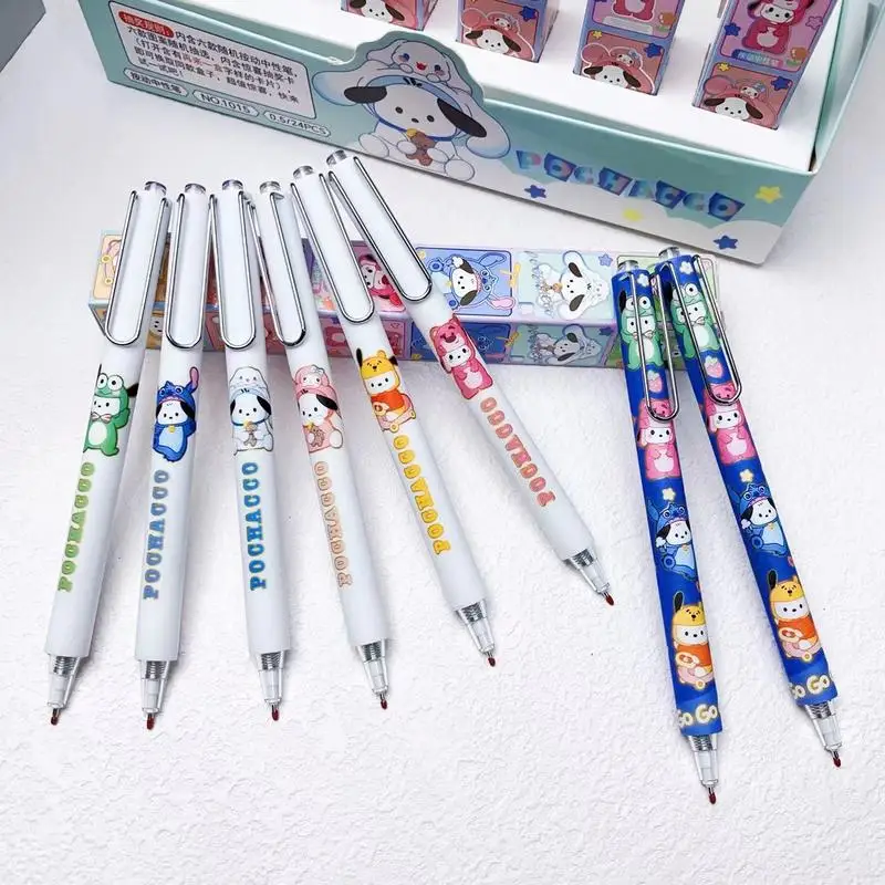 24pcs New Sanrio Pochacco Press Gel Pens Cute Cartoon Puppy Students Press Gel Pens Stationery Wholesale