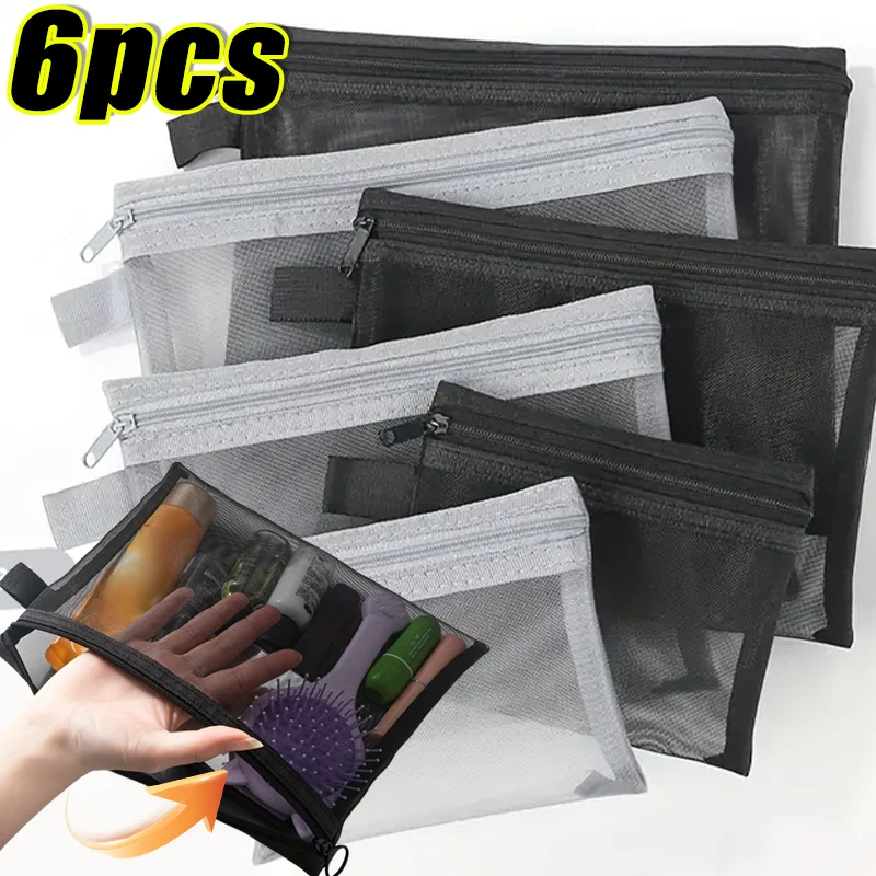 1/6pcs Mesh Clear Cosmetic Bags Small Large Black Makeup Bag Portable Travel Toiletry Organizer Case Lipstick Storage Pouch