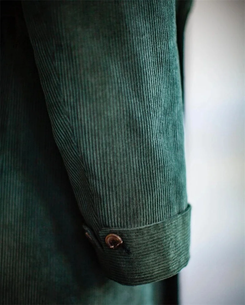 Traje de pana para hombre, abrigo largo de invierno, Blazer Formal para oficina, doble botonadura, fiesta de graduación, verde oscuro, chaqueta de negocios hecha a medida