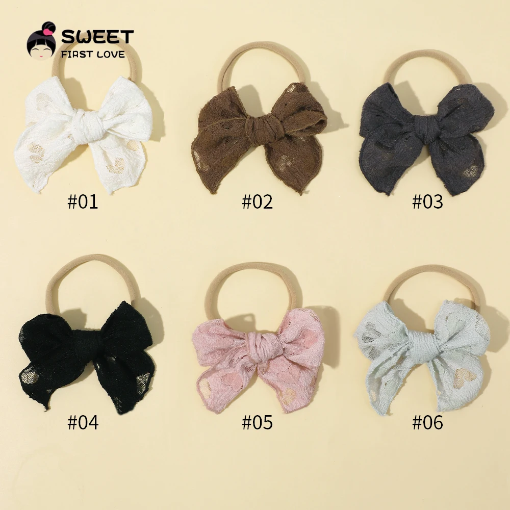 Elastische Haar bänder für Mädchen einfarbige Kopf bedeckung Prinzessin Spitze Bowknot Nylon Stirnband Neugeborene Kind Haarschmuck