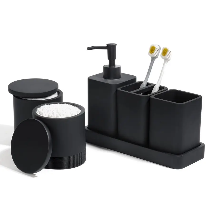 

Набор аксессуаров, 6-компонентный набор для ванной комнаты с держателями для зубных щеток, дозатором мыла, подносом для туалетного столика, стаканом, баночка для ватных тампонов, ванной комнаты