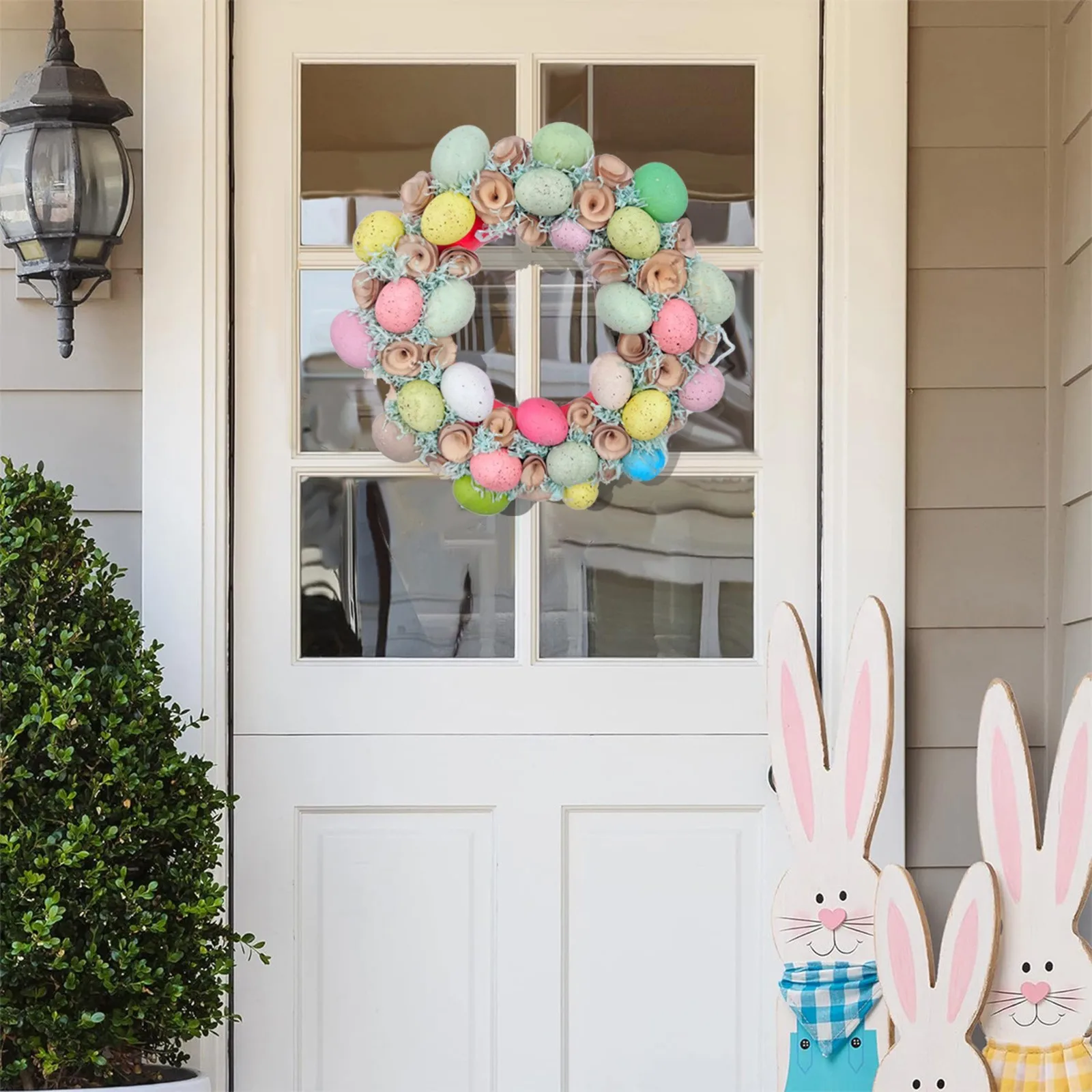 

Easter Egg Simulation Wood Silk Flower Easter Egg Wreath Party Photography Home Decorations Front Door