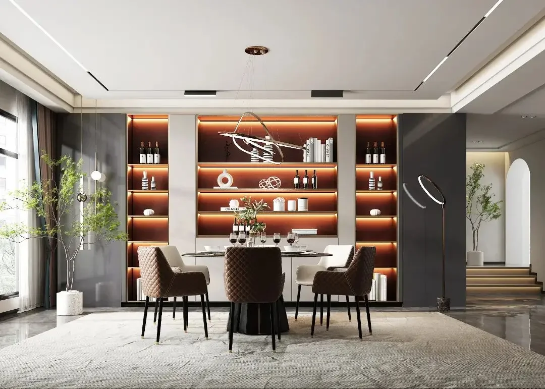 أثاث فاخر لغرفة المعيشة المنزلية خزانة مشروبات مخصصة مع خزانة عرض زجاجية من الفولاذ المقاوم للصدأ #5