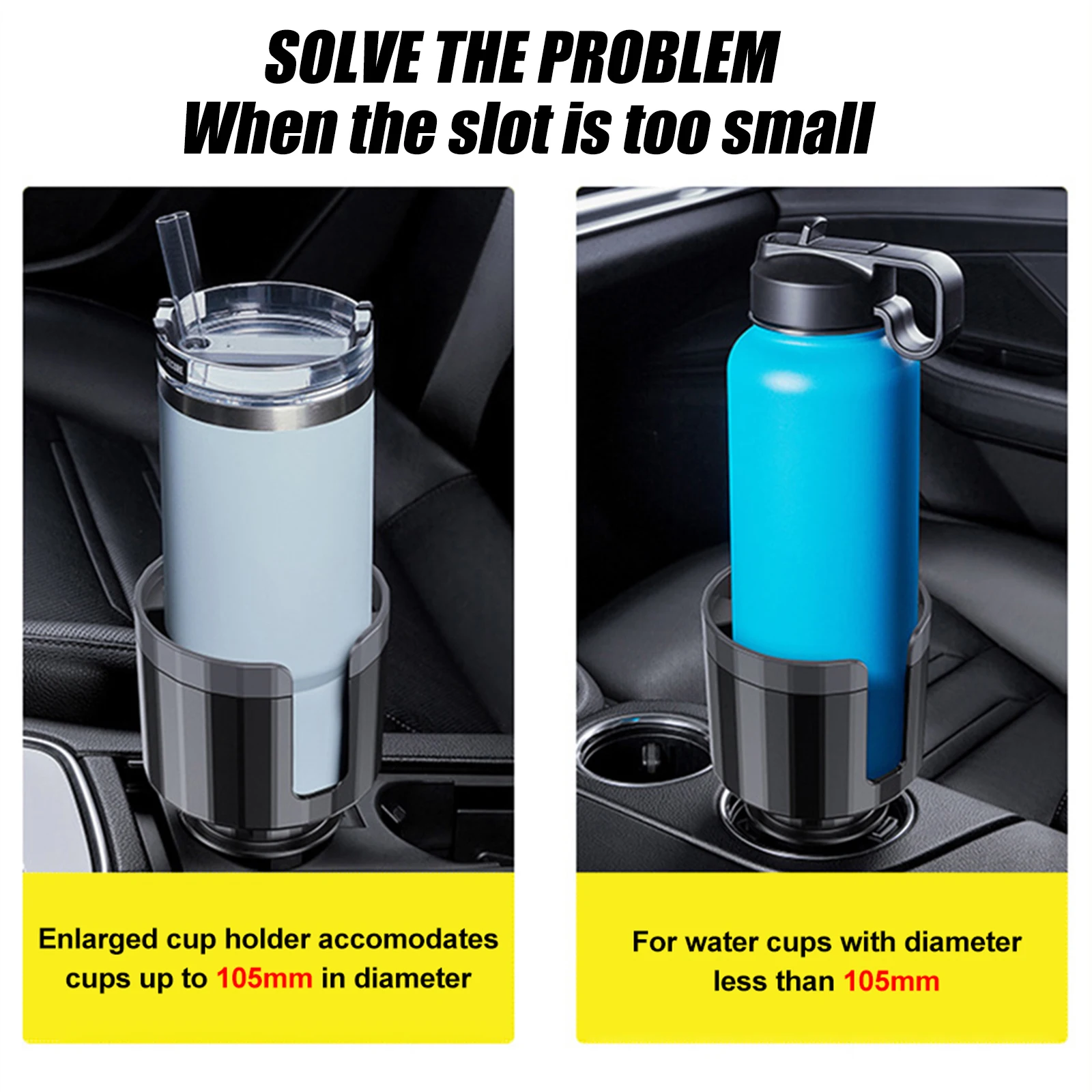 Car Cup Holder Expander with Adjustable Base For Hydro Flasks 32/40oz Yeti Ramblers 20/26/30oz Other Bottles 6.5-10.5CM Size - view 3