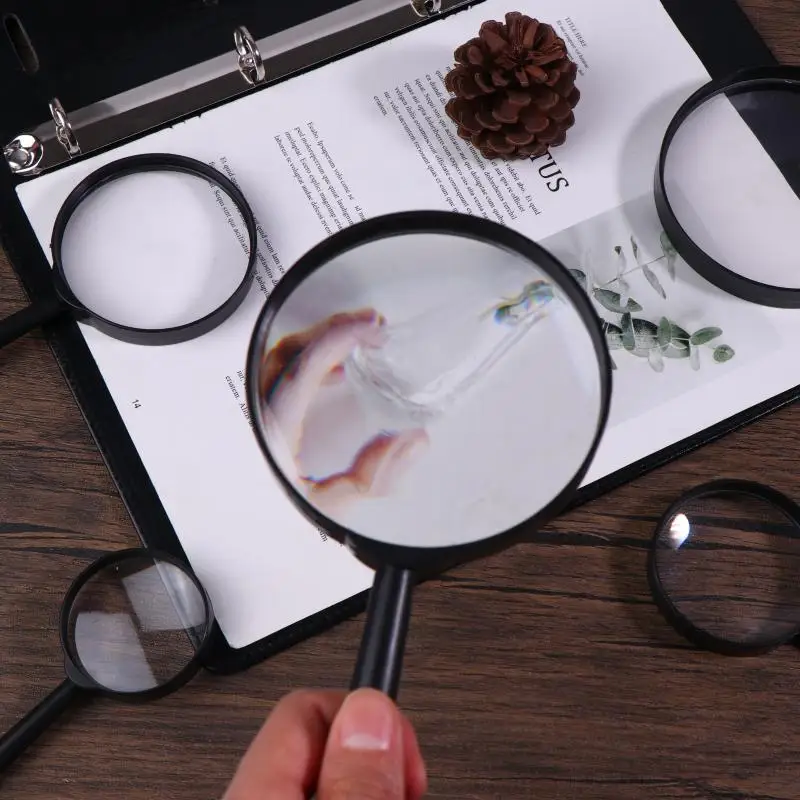 40/50/60/75/90/100mm Hand Held 5X Plastic Magnifying Glass For Jewelry Reading Coins Stamps 5X Professional Magnifying Glass