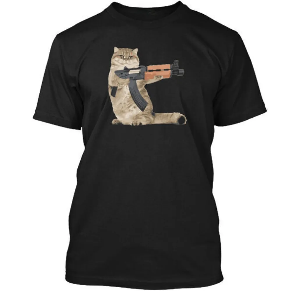 

Ak47 Kalashnikat Funny Cat Gun 81 Men Cotton T-Shirt European Size XS-3XL Short-sleev Streetwear Tops Unisex T-shirts Clothing