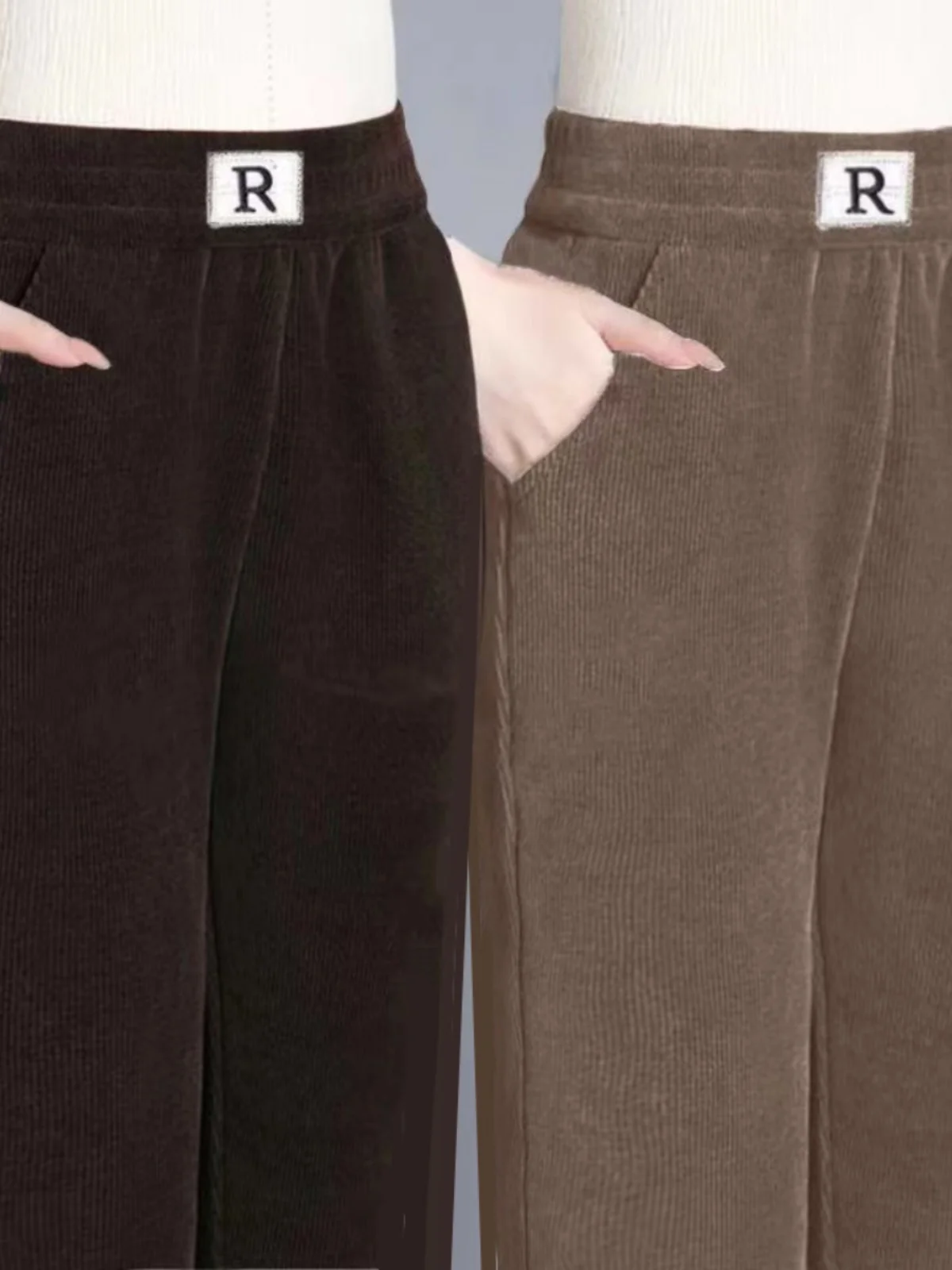 여성용 하이웨이스트 안감 있는 허리밴드 하란 루즈 스트레이트 팬츠 캐주얼 바지 한국 스타일 와이드 팬츠