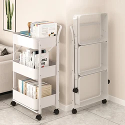 Folding Shelf 3 Layers Trolley Movable Storage Rack with Wheels Kitchen Bathroom Multifunction Metal Foldable Storage Shelves